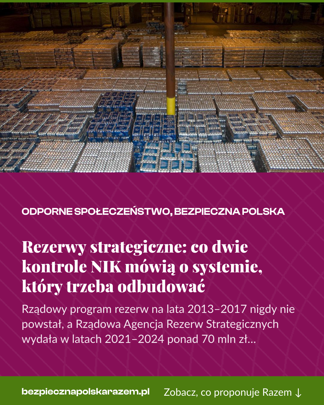 Grafika pionowa do udostępnienia: Rezerwy strategiczne: co dwie kontrole NIK mówią o systemie, który trzeba odbudować