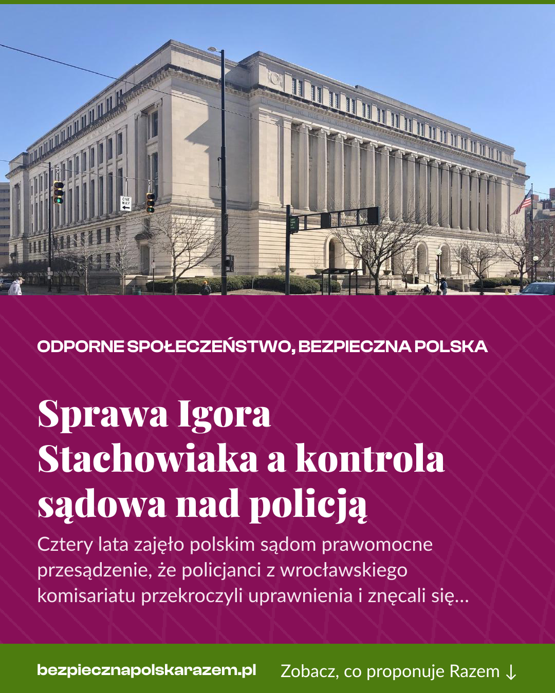Grafika pionowa do udostępnienia: Sprawa Igora Stachowiaka a kontrola sądowa nad policją