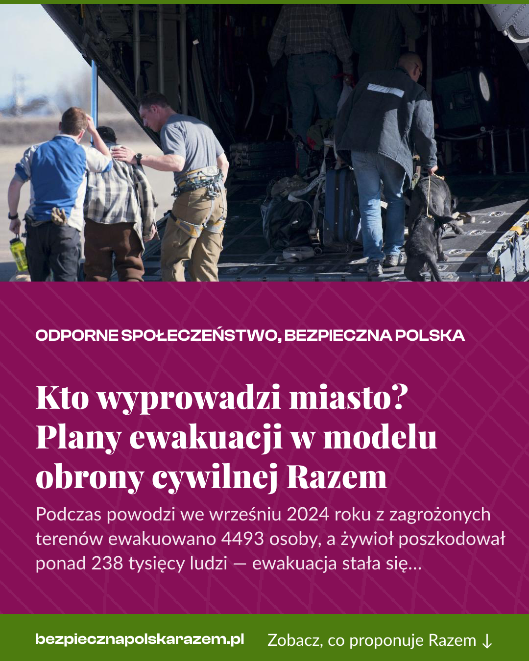 Grafika pionowa do udostępnienia: Kto wyprowadzi miasto? Plany ewakuacji w modelu obrony cywilnej Razem